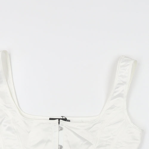PRETTYLITTLETHING Womens White Polyester Cropped T-Shirt Size 12 Square Neck