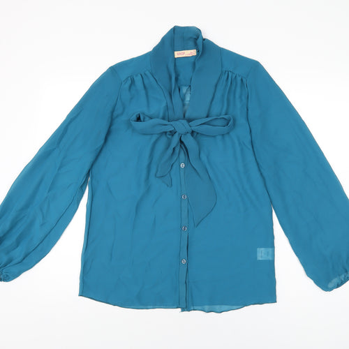 Krisp Womens Blue Polyester Basic Button-Up Size 12 Round Neck
