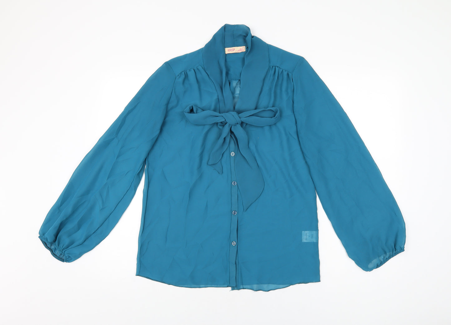 Krisp Womens Blue Polyester Basic Button-Up Size 12 Round Neck
