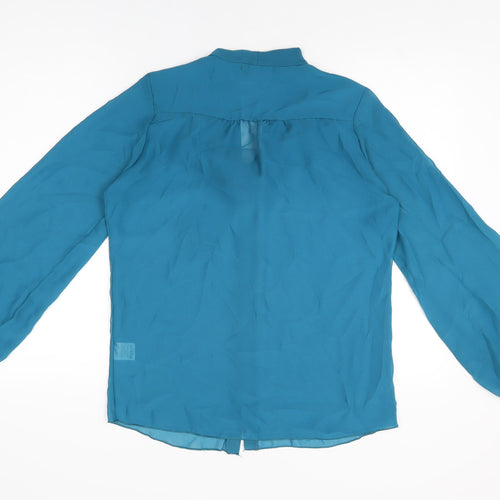 Krisp Womens Blue Polyester Basic Button-Up Size 12 Round Neck