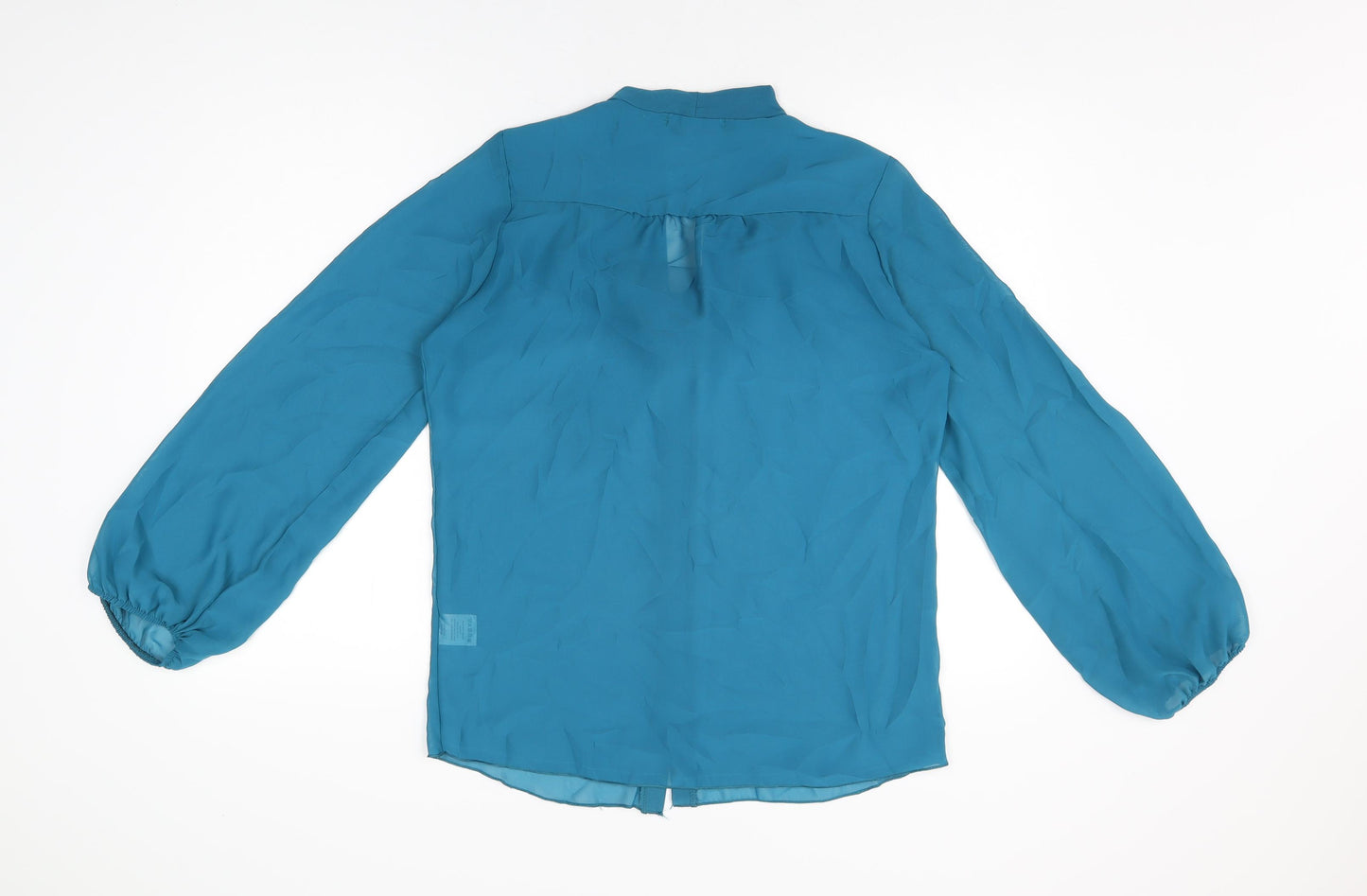 Krisp Womens Blue Polyester Basic Button-Up Size 12 Round Neck
