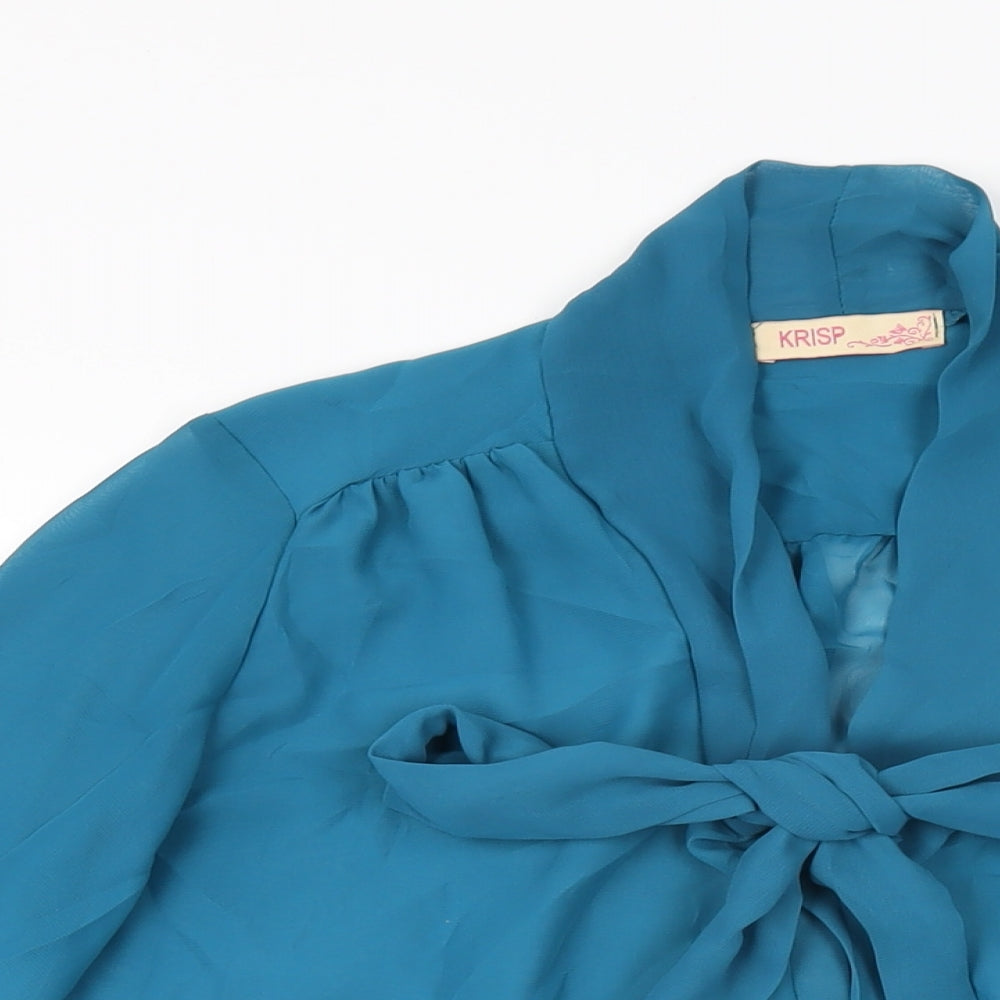 Krisp Womens Blue Polyester Basic Button-Up Size 12 Round Neck