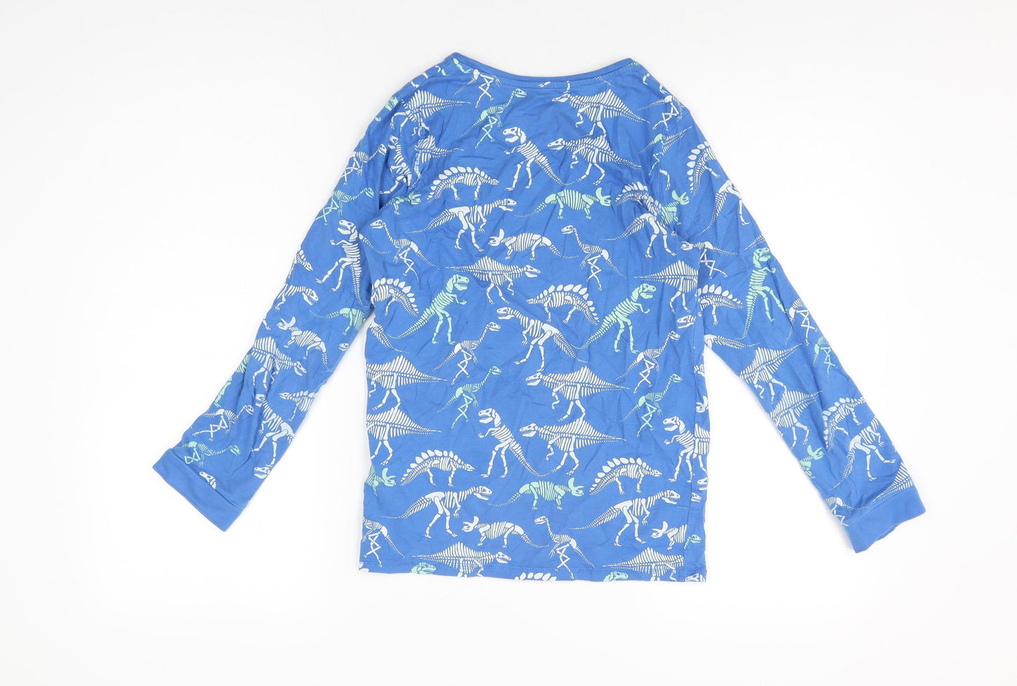 Marks and Spencer Boys Blue Geometric Cotton Basic T-Shirt Size 10-11 Years Round Neck Pullover - Dinosaur Skeletons