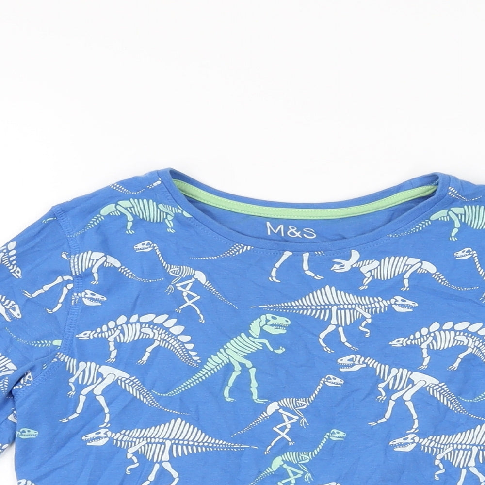 Marks and Spencer Boys Blue Geometric Cotton Basic T-Shirt Size 10-11 Years Round Neck Pullover - Dinosaur Skeletons