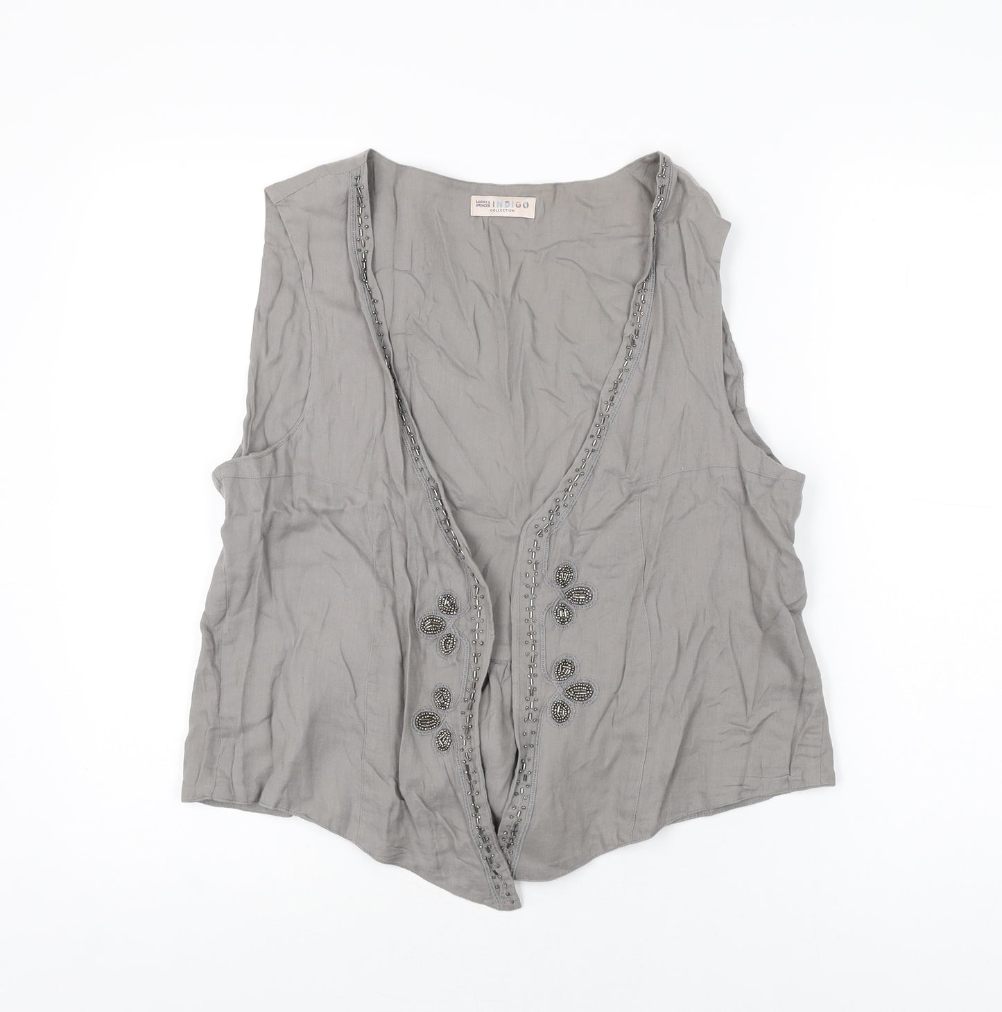 Marks and Spencer Womens Grey Cotton Basic T-Shirt Size 16 V-Neck