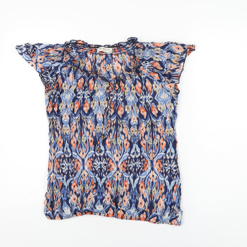 Marks and Spencer Womens Blue Geometric Cotton Basic T-Shirt Size 10 Off the Shoulder