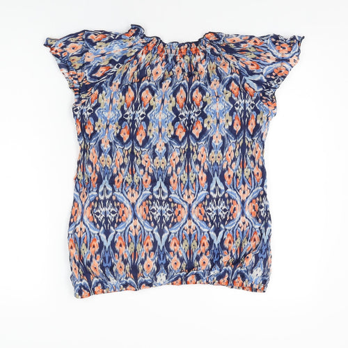 Marks and Spencer Womens Blue Geometric Cotton Basic T-Shirt Size 10 Off the Shoulder