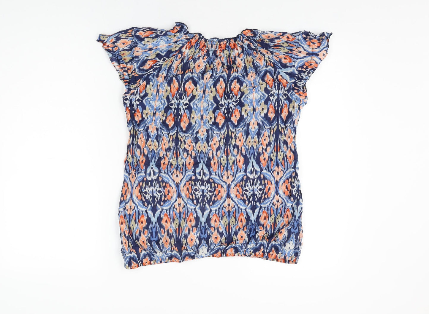 Marks and Spencer Womens Blue Geometric Cotton Basic T-Shirt Size 10 Off the Shoulder