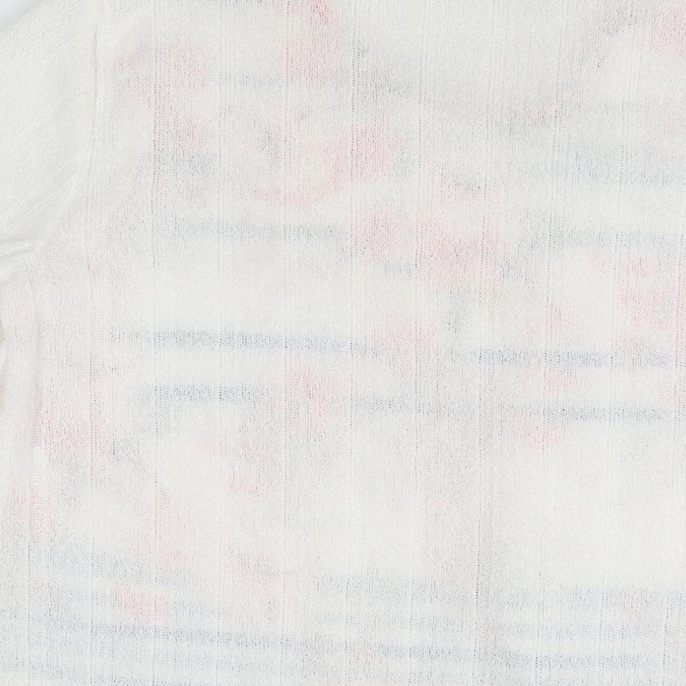 Bonmarché Womens White Floral Polyester Basic T-Shirt Size 12 Round Neck