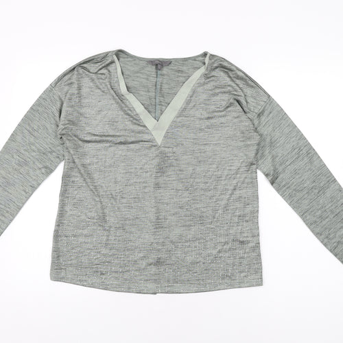 NEXT Womens Green Polyester Basic T-Shirt Size 12 V-Neck