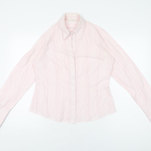 Marks and Spencer Womens Pink Striped Cotton Basic Button-Up Size 14 Collared
