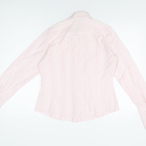 Marks and Spencer Womens Pink Striped Cotton Basic Button-Up Size 14 Collared