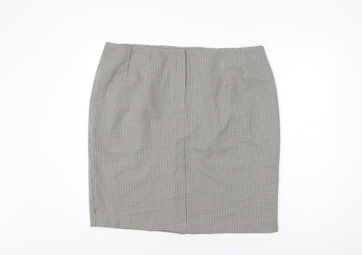 Marks and Spencer Womens Brown Geometric Polyester A-Line Skirt Size 22 Zip