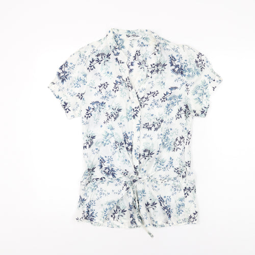 Editions Womens White Floral Cotton Basic Button-Up Size 12 V-Neck