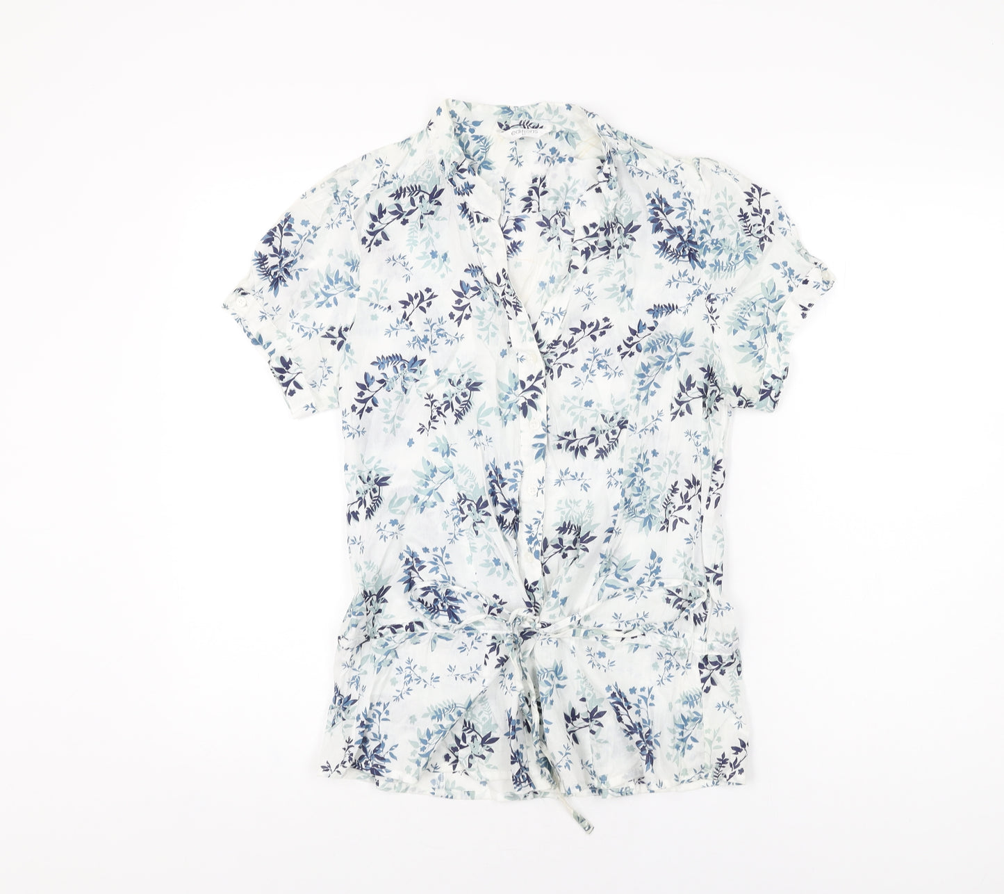 Editions Womens White Floral Cotton Basic Button-Up Size 12 V-Neck