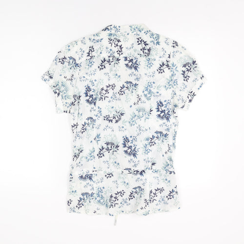 Editions Womens White Floral Cotton Basic Button-Up Size 12 V-Neck