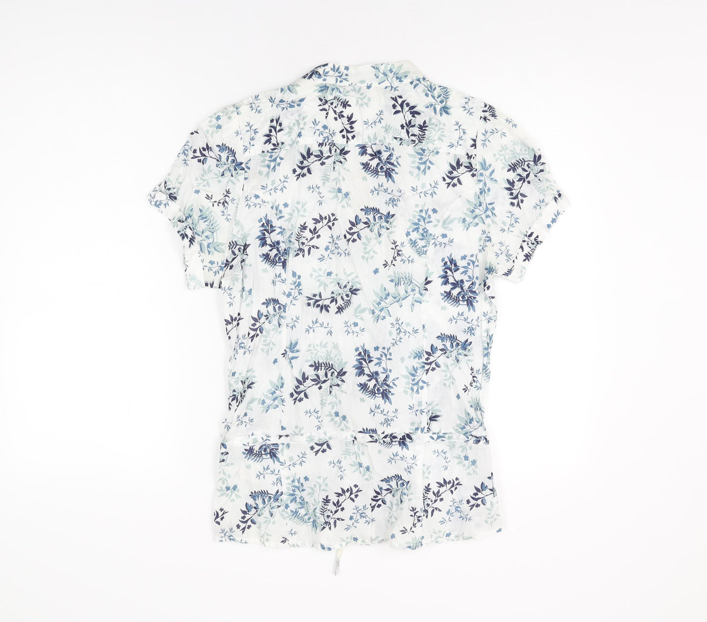 Editions Womens White Floral Cotton Basic Button-Up Size 12 V-Neck