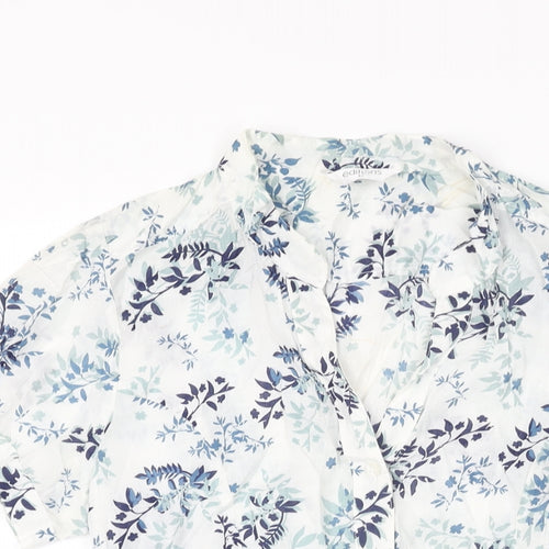 Editions Womens White Floral Cotton Basic Button-Up Size 12 V-Neck