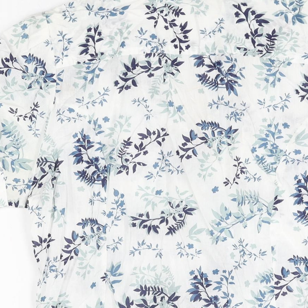 Editions Womens White Floral Cotton Basic Button-Up Size 12 V-Neck