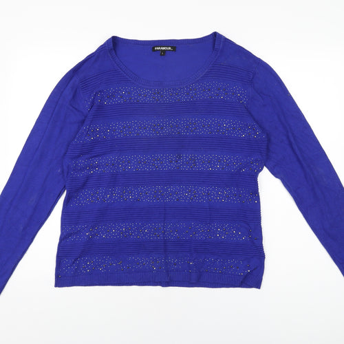 Paramour Womens Blue Geometric Viscose Basic T-Shirt Size L Round Neck