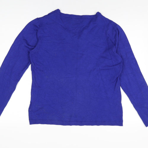 Paramour Womens Blue Geometric Viscose Basic T-Shirt Size L Round Neck