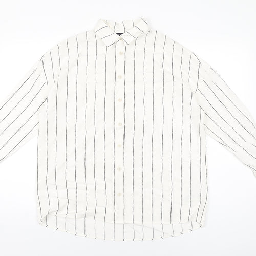 Marks and Spencer Womens White Striped Lyocell Basic Button-Up Size 6 Collared