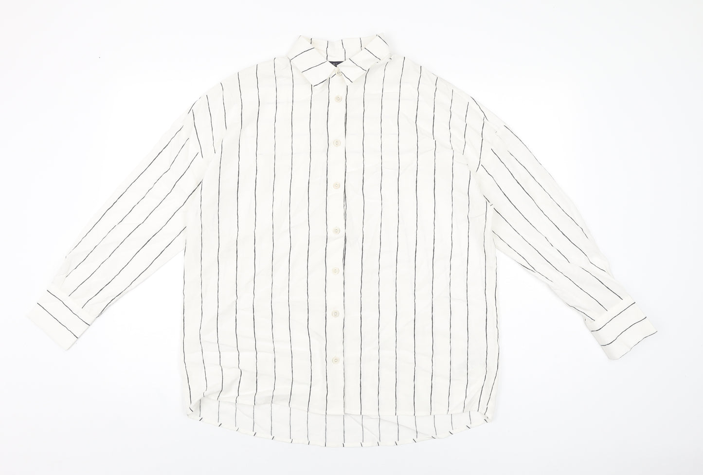 Marks and Spencer Womens White Striped Lyocell Basic Button-Up Size 6 Collared