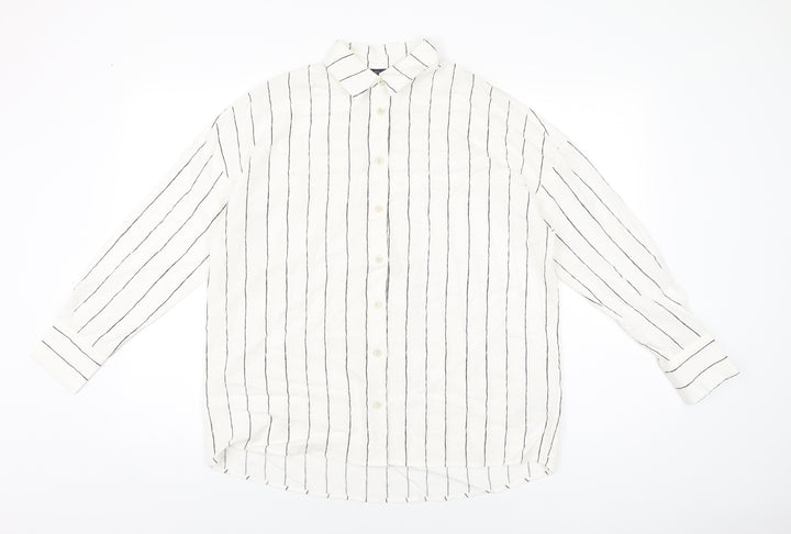 Marks and Spencer Womens White Striped Lyocell Basic Button-Up Size 6 Collared