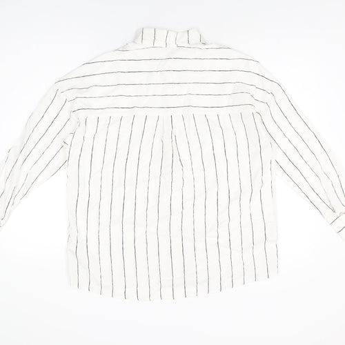 Marks and Spencer Womens White Striped Lyocell Basic Button-Up Size 6 Collared