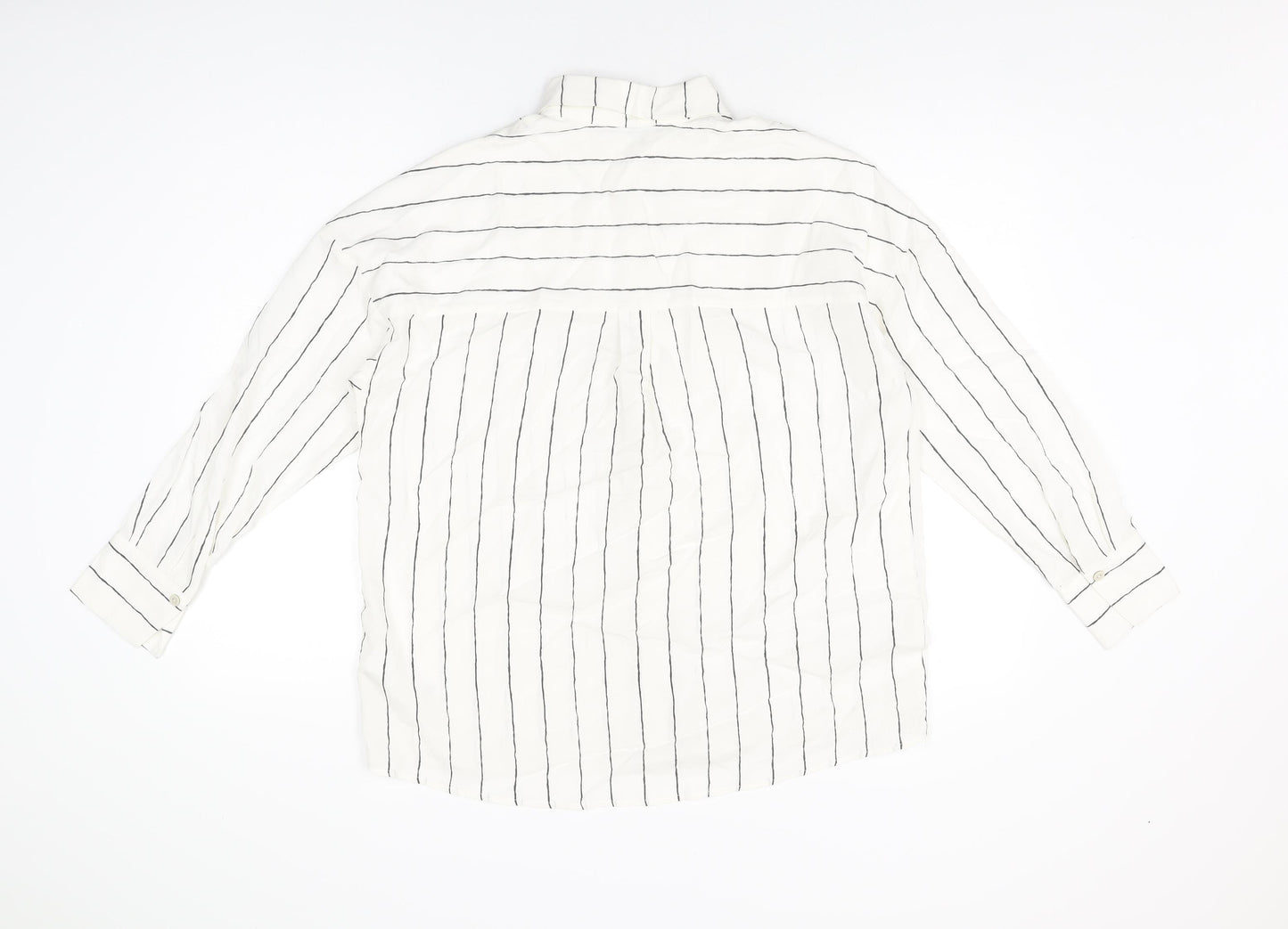 Marks and Spencer Womens White Striped Lyocell Basic Button-Up Size 6 Collared