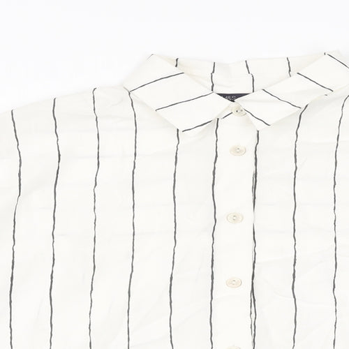 Marks and Spencer Womens White Striped Lyocell Basic Button-Up Size 6 Collared