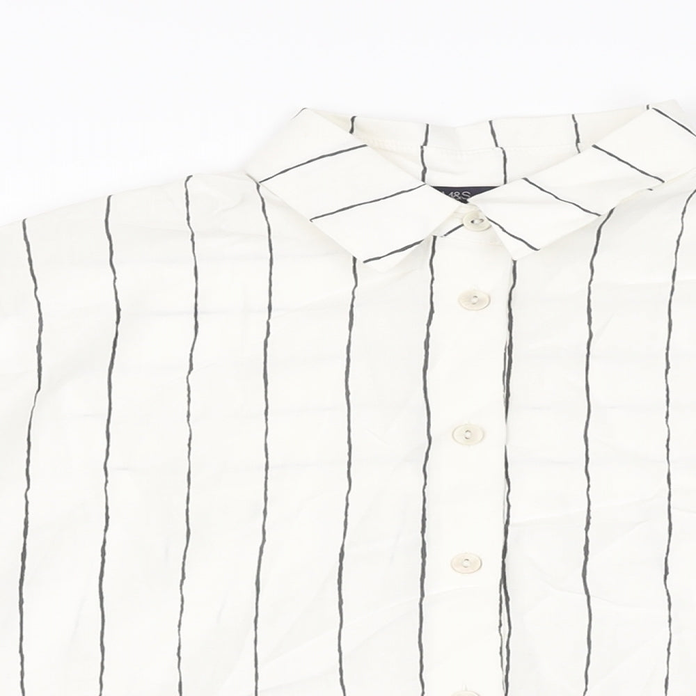 Marks and Spencer Womens White Striped Lyocell Basic Button-Up Size 6 Collared