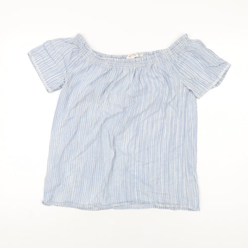 Fat Face Womens Blue Striped Cotton Basic T-Shirt Size 10 Off the Shoulder