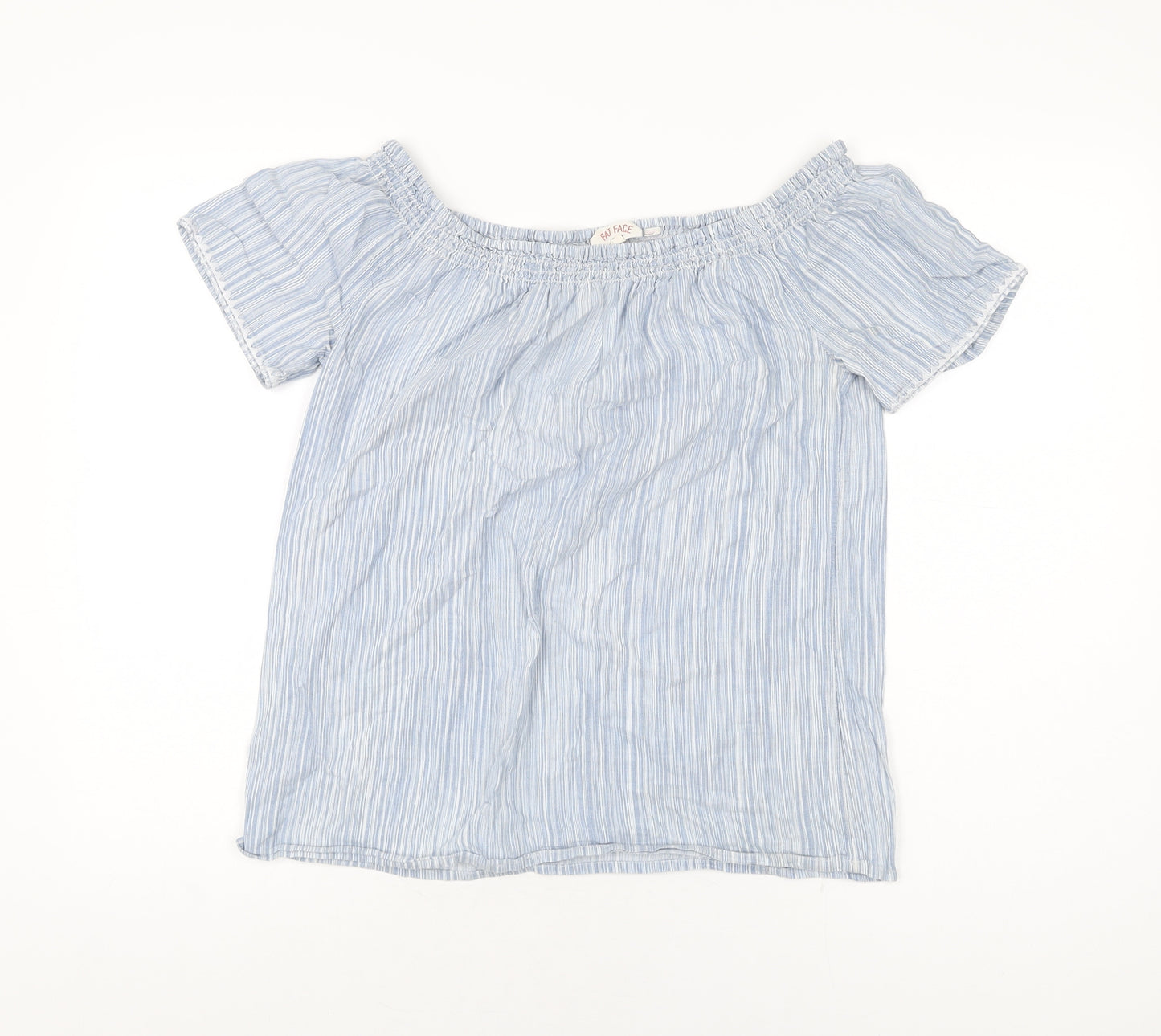 Fat Face Womens Blue Striped Cotton Basic T-Shirt Size 10 Off the Shoulder