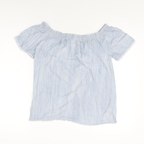 Fat Face Womens Blue Striped Cotton Basic T-Shirt Size 10 Off the Shoulder