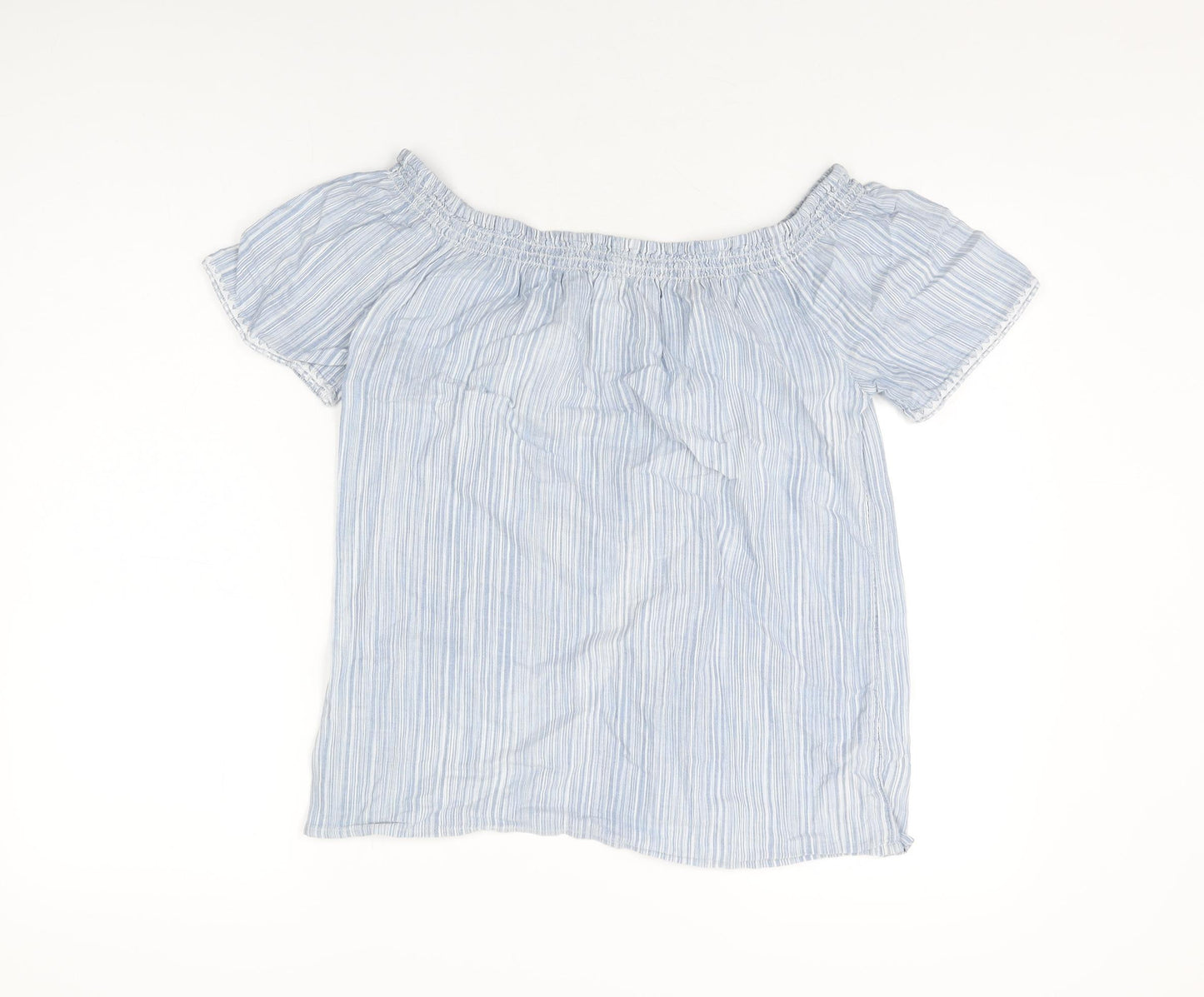 Fat Face Womens Blue Striped Cotton Basic T-Shirt Size 10 Off the Shoulder