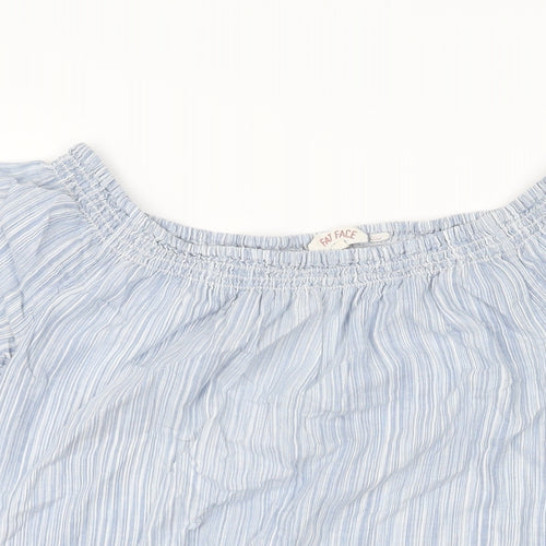 Fat Face Womens Blue Striped Cotton Basic T-Shirt Size 10 Off the Shoulder