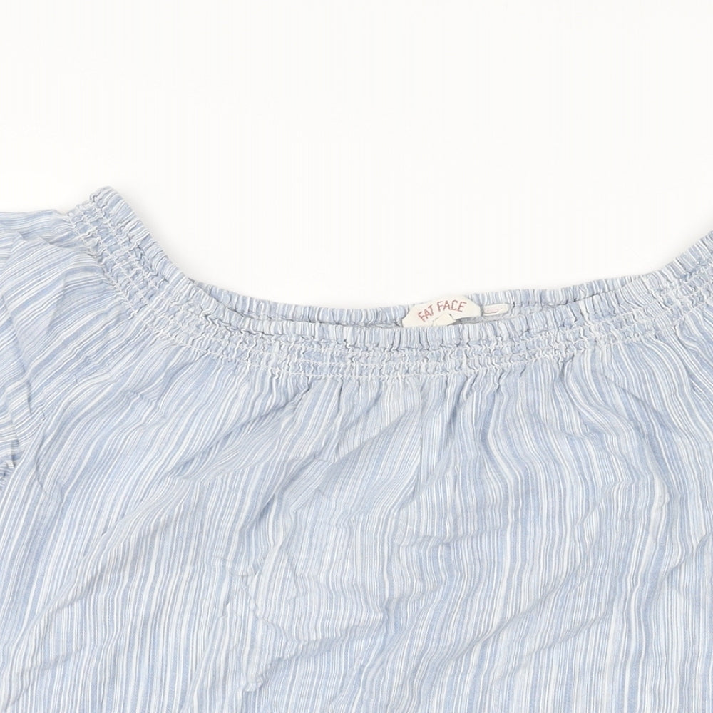 Fat Face Womens Blue Striped Cotton Basic T-Shirt Size 10 Off the Shoulder