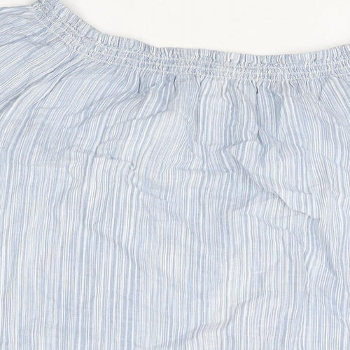 Fat Face Womens Blue Striped Cotton Basic T-Shirt Size 10 Off the Shoulder