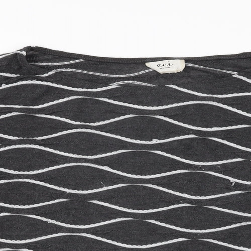 eci New York Womens Grey Geometric Polyester Basic T-Shirt Size L Round Neck