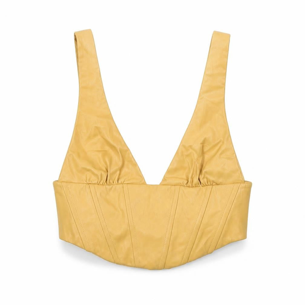 Zara Womens Yellow Polyester Cropped T-Shirt Size XS V-Neck