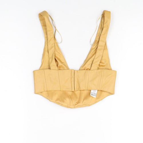 Zara Womens Yellow Polyester Cropped T-Shirt Size XS V-Neck