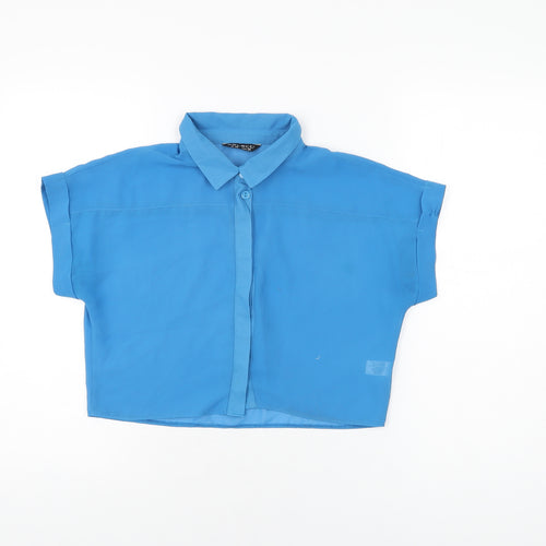 Select Womens Blue Polyester Cropped Button-Up Size 10 Collared