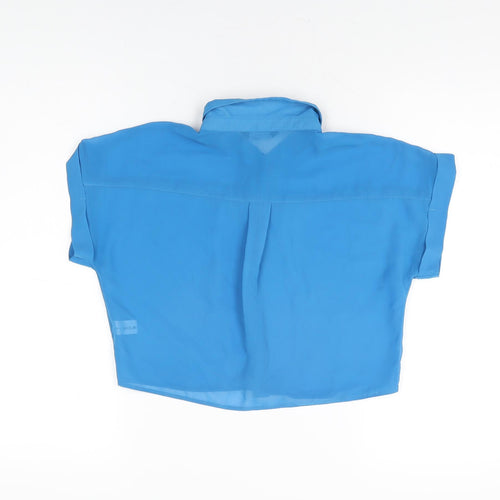 Select Womens Blue Polyester Cropped Button-Up Size 10 Collared