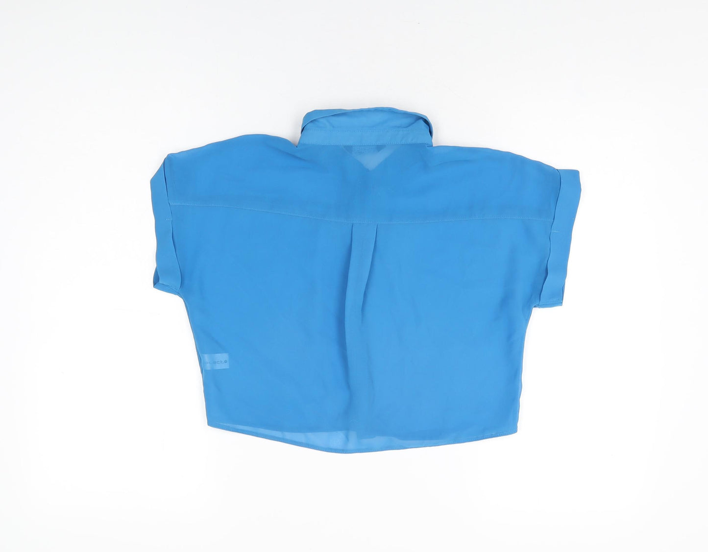 Select Womens Blue Polyester Cropped Button-Up Size 10 Collared
