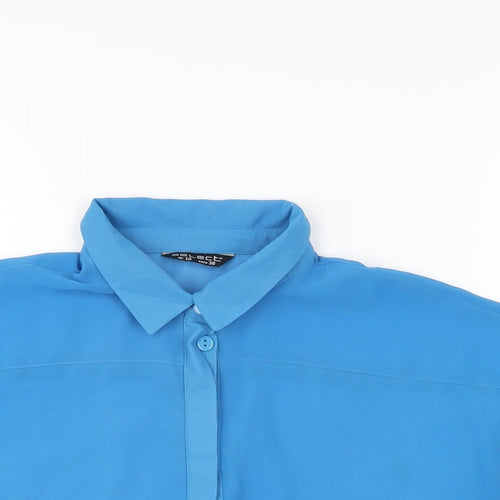 Select Womens Blue Polyester Cropped Button-Up Size 10 Collared