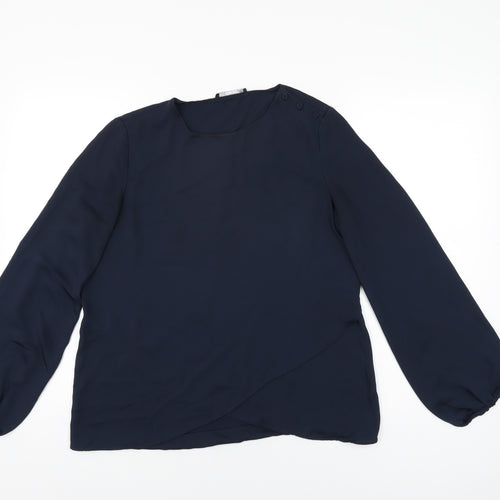 Mango Womens Blue Polyester Basic Blouse Size S Round Neck
