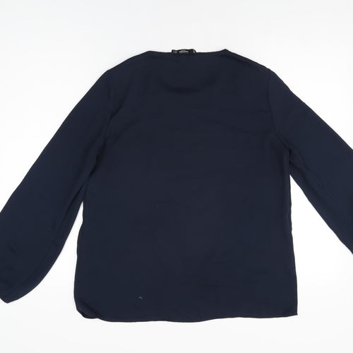 Mango Womens Blue Polyester Basic Blouse Size S Round Neck