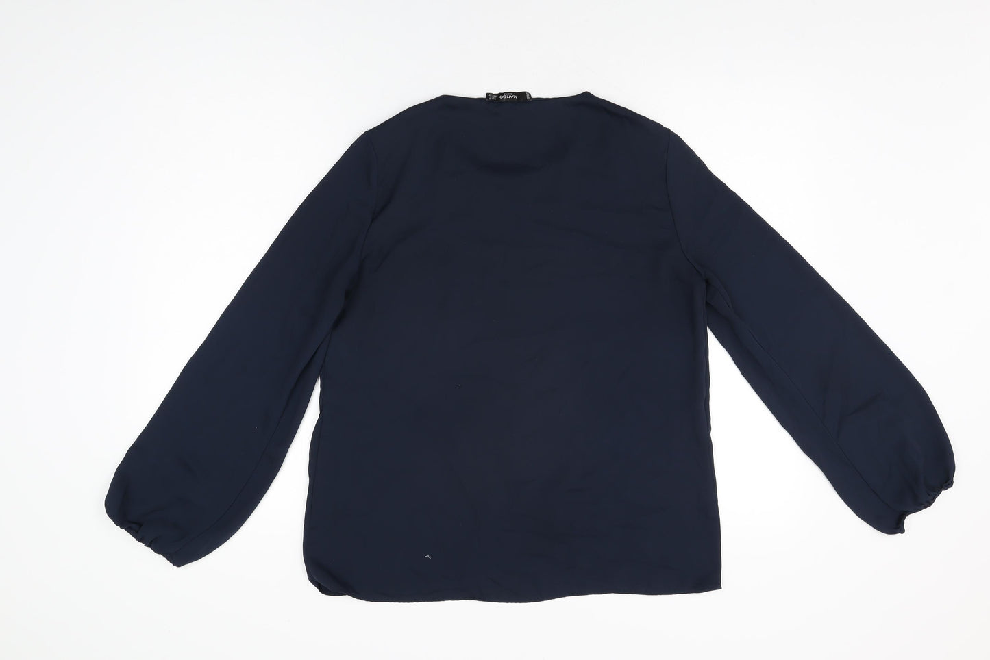 Mango Womens Blue Polyester Basic Blouse Size S Round Neck