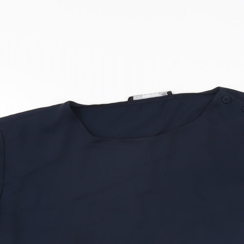 Mango Womens Blue Polyester Basic Blouse Size S Round Neck